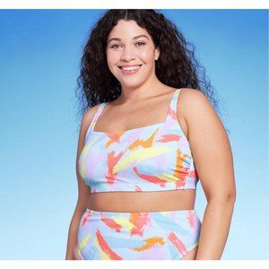 Wild Fable - Women's Ribbed Square Neck Bralette Bikini Top - Light Blue - 1X